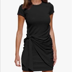 Lillusory Bodycon Ruched Tie Waist Black Dress Size M